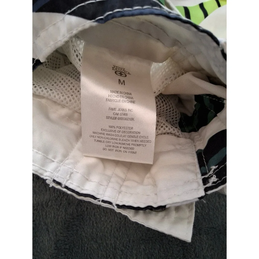 No Fear Mens Tropical Palm Stripe Board Shorts Green Yellow Swim‎ Trunk Med. Y2K